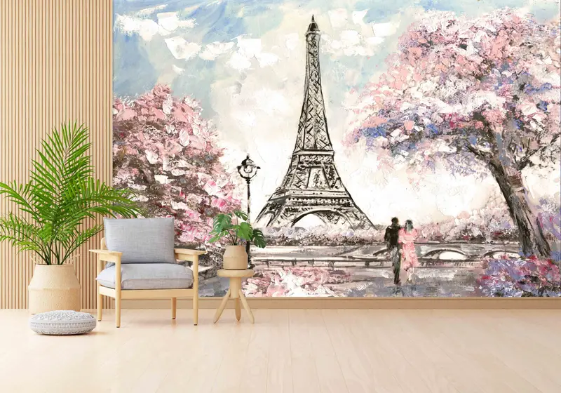Baskılı Paris Eyfel Kulesi Duvar Kağıdı: Romantik Fransız Çift Hediyesi