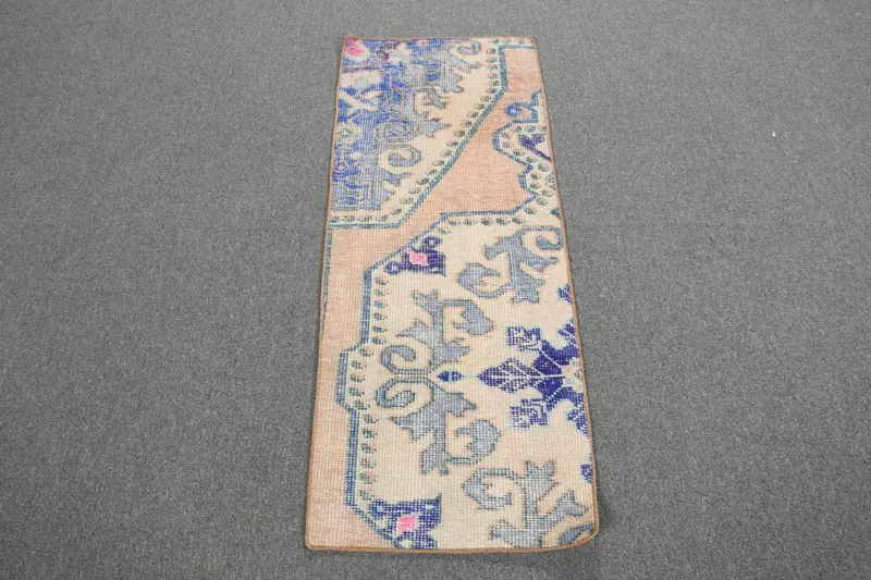 Vintage Turkish Rug, 1.6x4.1 ft Small Rug, Blue Brown Animal Print Rug - 1
