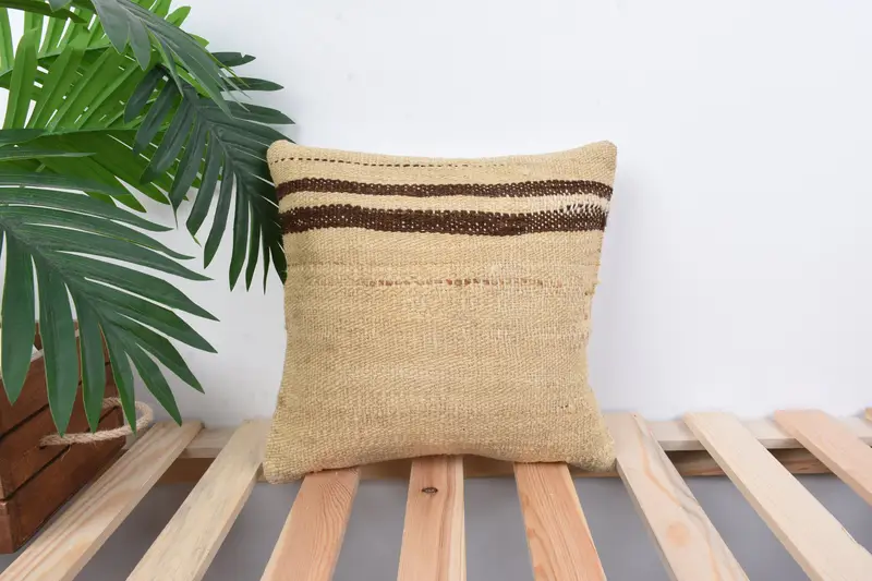 Pillow Sham, Art Deco Pillow Case, 12x12 Beige Cushion Case, Ethnical Kilim Rug Pillow, Accent Cushion, Turkish Kilim Pillow, Vintage Kilim Pillow - 1