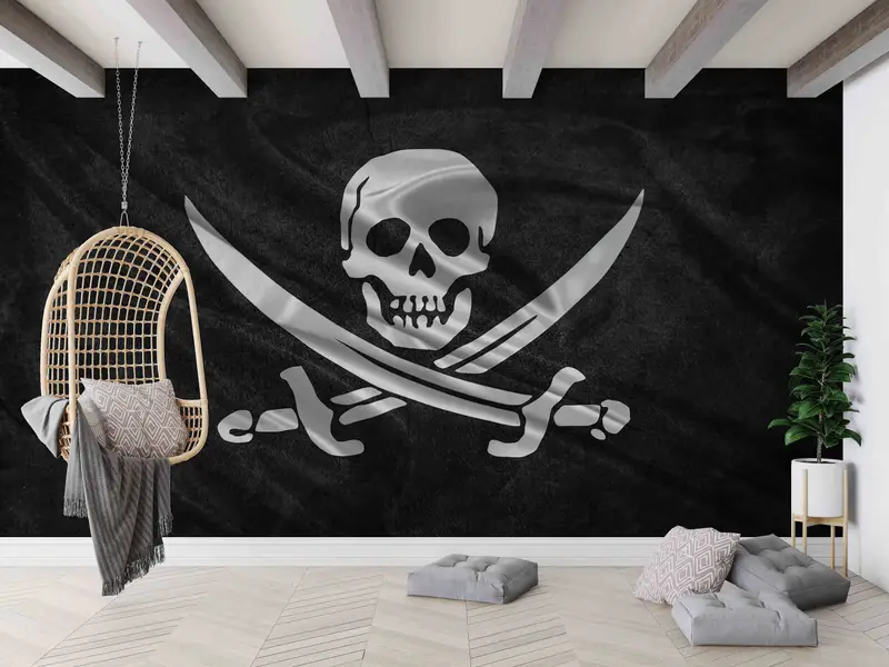 Zarif Korsan Bayrağı Baskılı Duvar Kağıdı: Jolly Roger Kafatası Tasarımı