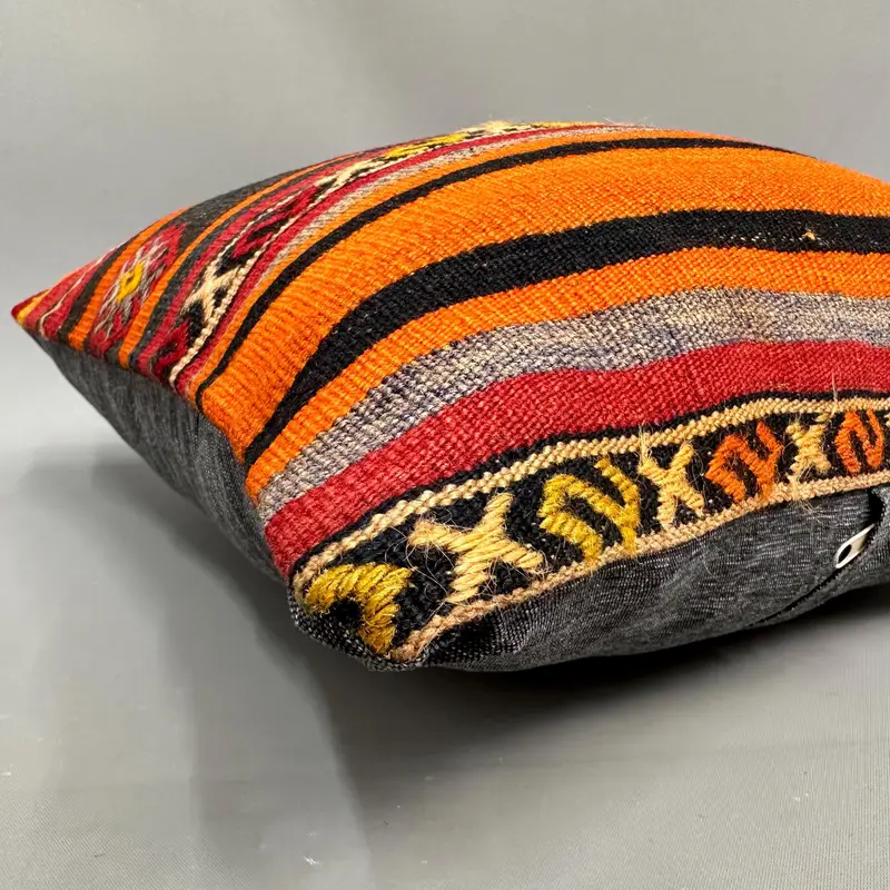 Outdoor Throw Pillow Sham, Ethnical Kilim Rug Pillow, Pillow, Bench Pillow Case, 18x18 Orange Pillow, Vintage Kilim Pillow, Throw Kilim Pillow - 6
