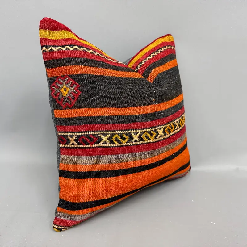 Outdoor Throw Pillow Sham, Ethnical Kilim Rug Pillow, Pillow, Bench Pillow Case, 18x18 Orange Pillow, Vintage Kilim Pillow, Throw Kilim Pillow - 2