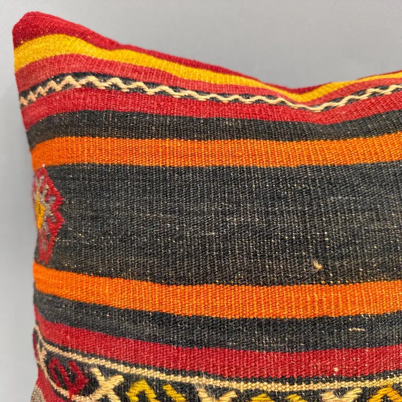 Outdoor Throw Pillow Sham, Ethnical Kilim Rug Pillow, Pillow, Bench Pillow Case, 18x18 Orange Pillow, Vintage Kilim Pillow, Throw Kilim Pillow - 5