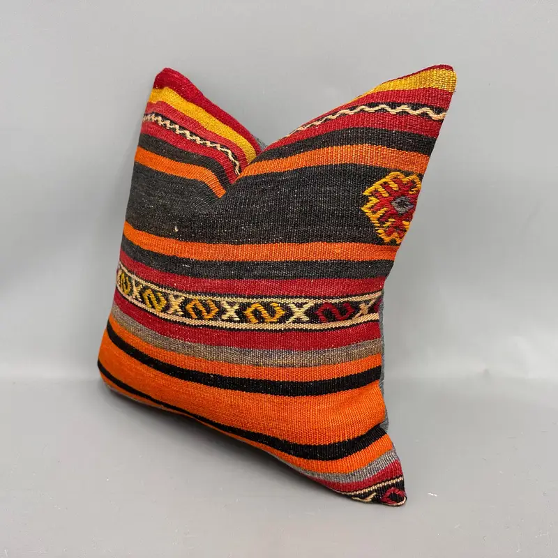 Outdoor Throw Pillow Sham, Ethnical Kilim Rug Pillow, Pillow, Bench Pillow Case, 18x18 Orange Pillow, Vintage Kilim Pillow, Throw Kilim Pillow - 3