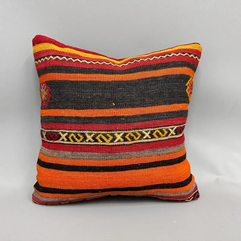 Outdoor Throw Pillow Sham, Ethnical Kilim Rug Pillow, Pillow, Bench Pillow Case, 18x18 Orange Pillow, Vintage Kilim Pillow, Throw Kilim Pillow - 4