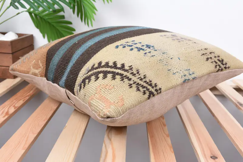 Kilim Pillow, Colorful Pillow Sham, Pillow Sham, Vintage Kilim Pillow, Boho Throw Pillow Case, 18x18 Beige Pillow, Pillow for Couch - 6
