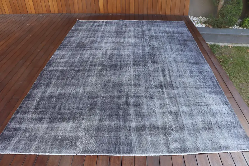 6.9x9.8 ft Oushak Turkish Rug, Gray Moroccan Vintage Rug Wool - 1