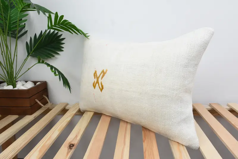 Vintage Pillow, Cotton Cushion Cover, Pillow Case, Boho Pillow, 16x24 White Pillow Cover, Turkish Bench Pillow Sham, Handmade Kilim Cushion - 5
