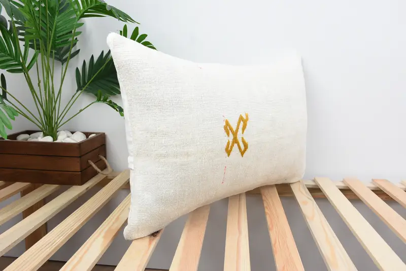 Vintage Pillow, Cotton Cushion Cover, Pillow Case, Boho Pillow, 16x24 White Pillow Cover, Turkish Bench Pillow Sham, Handmade Kilim Cushion - 4