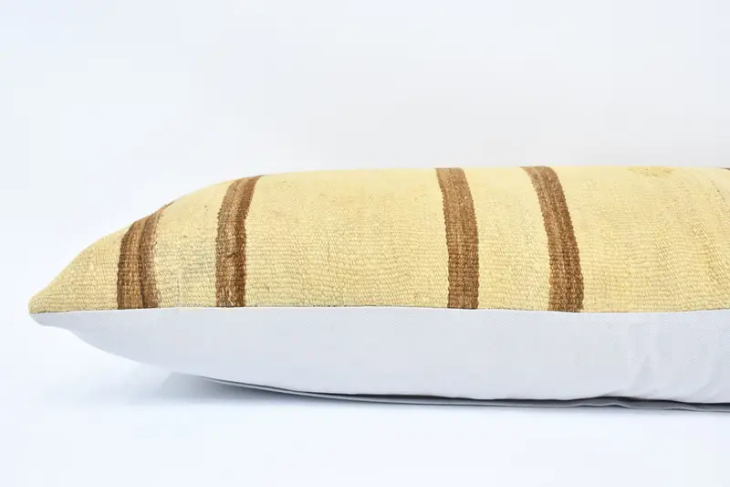 Pillow for Couch, Handmade Kilim Cushion, One Of A Kind Cushion Cover, 16x48 Beige Pillow Case, Antique Pillows, Pillow Case, Nomadic Cushion Cover - 5