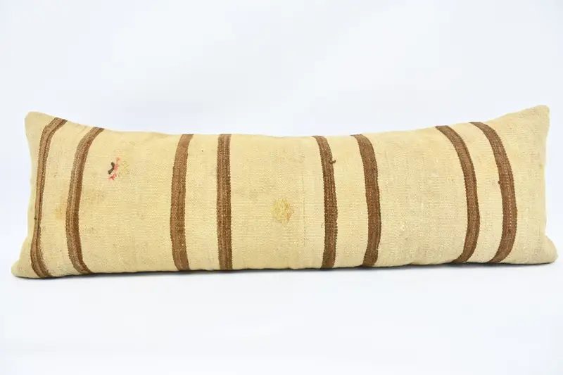 Pillow for Couch, Handmade Kilim Cushion, One Of A Kind Cushion Cover, 16x48 Beige Pillow Case, Antique Pillows, Pillow Case, Nomadic Cushion Cover - 1