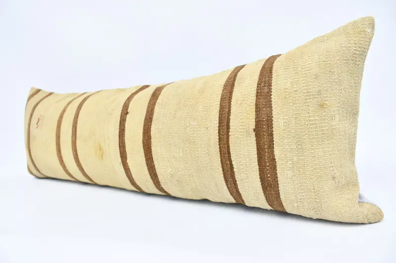 Pillow for Couch, Handmade Kilim Cushion, One Of A Kind Cushion Cover, 16x48 Beige Pillow Case, Antique Pillows, Pillow Case, Nomadic Cushion Cover - 4