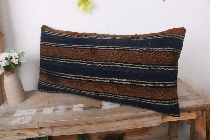 Vintage Kilim Pillow, Turkish Kilim Pillow, Shabby Chic Pillow Cover, 12x24 Blue Pillow Sham, Interior Designer Pillow, Pillow Case - 4