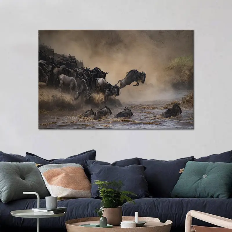 エレガントなサファリの風景キャンバス: 野生の自然、バッファロー、バイソン