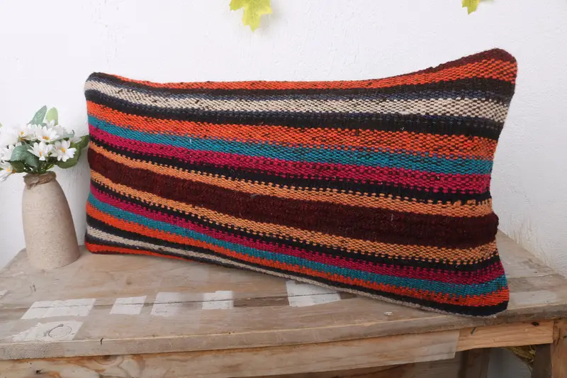 Boho Pillow, Vintage Pillow, Accent Throw Cushion Case, Outdoor Patio Cushion, 12x24 Orange Pillow Sham, Pillow Cover, Kilim Cushion Sham - 4