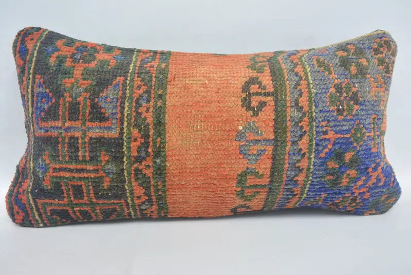12x24 Inches Embroidered Throw Pillow, Handmade Geometric Cushion - 1