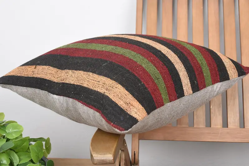 Natural Pillow Sham, Pillow Case, Kilim Cushion Sham, Turkish Kilim Pillow, Vintage Kilim Throw Pillow, 20x20 Red Cushion Case - 6