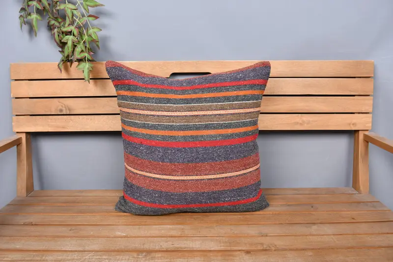 Pillow Case, 20x20 Gray Pillow Sham, Boho Throw Cushion Case, Interior Designer Pillow, Turkish Pillow, Ethnical Kilim Rug Pillow - 6