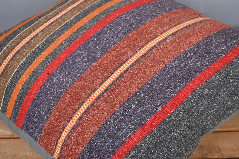 Pillow Case, 20x20 Gray Pillow Sham, Boho Throw Cushion Case, Interior Designer Pillow, Turkish Pillow, Ethnical Kilim Rug Pillow - 4