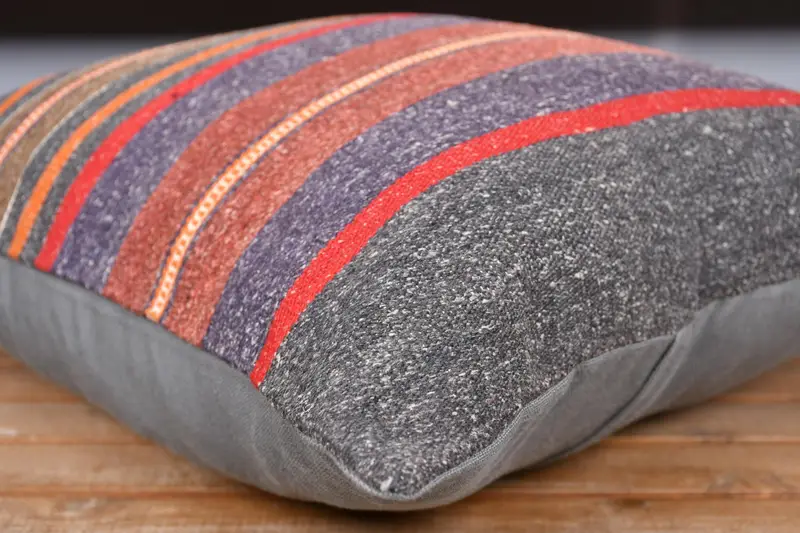 Pillow Case, 20x20 Gray Pillow Sham, Boho Throw Cushion Case, Interior Designer Pillow, Turkish Pillow, Ethnical Kilim Rug Pillow - 3