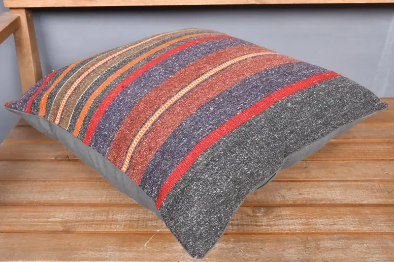 Pillow Case, 20x20 Gray Pillow Sham, Boho Throw Cushion Case, Interior Designer Pillow, Turkish Pillow, Ethnical Kilim Rug Pillow - 2