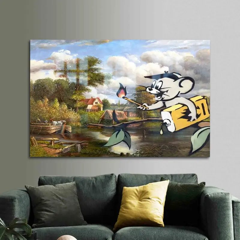 Zarif Baskılı Cam: Ev için Banksy'den Esinlenen Modern Sanat