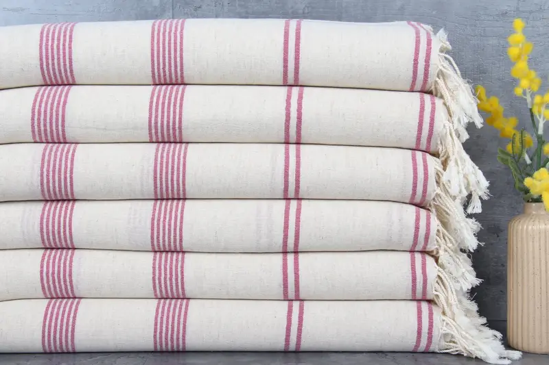 Personalized Turkish Towel Fuchsia Stripes Beige, Beach Towel, 36x79 Inches