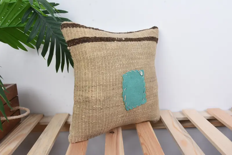 Cushion Cover, Kilim Cushion Sham, Lounge Throw Cushion Cover, Ethnical Kilim Rug Pillow, Boho Pillow Sham Cover, 12x12 Beige Cushion Cover - 4