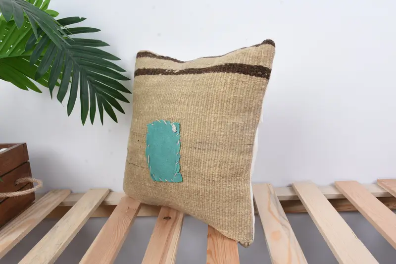 Cushion Cover, Kilim Cushion Sham, Lounge Throw Cushion Cover, Ethnical Kilim Rug Pillow, Boho Pillow Sham Cover, 12x12 Beige Cushion Cover - 5