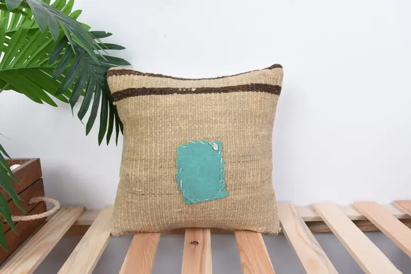 Cushion Cover, Kilim Cushion Sham, Lounge Throw Cushion Cover, Ethnical Kilim Rug Pillow, Boho Pillow Sham Cover, 12x12 Beige Cushion Cover - 1