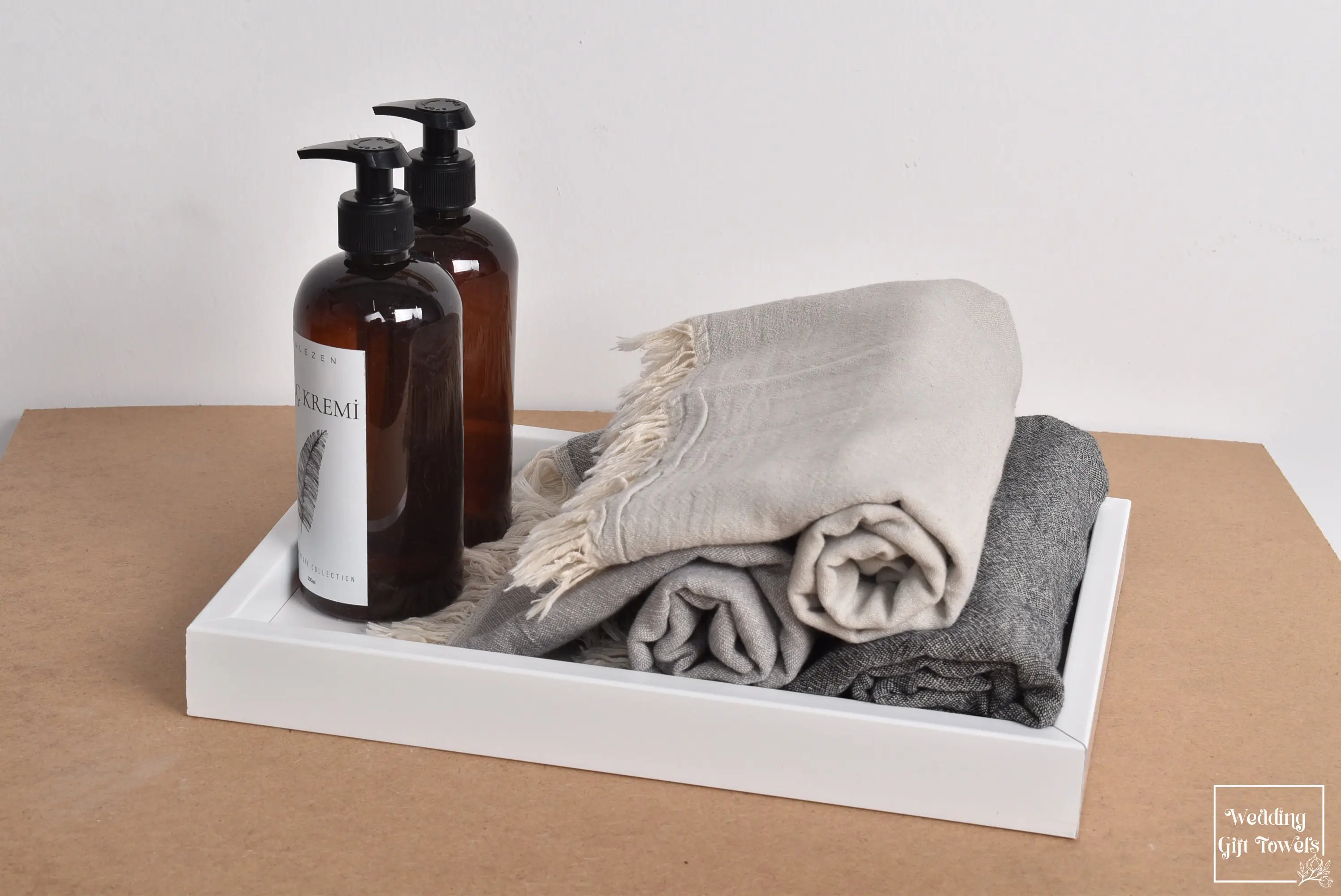 Handmade Turkish Cotton Towel Monogrammed Beige, 40x24 inches - 1