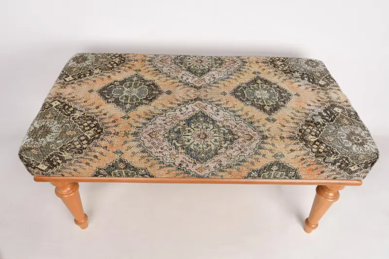Modular Kilim-Inspired Ottoman, Beige & Brown Wool Blend Ottoman