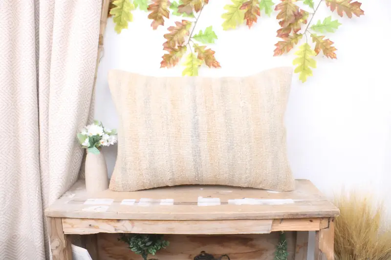 Sustainable Cushion, Pillow for Couch, Designer Throw Pillow, Vintage Kilim Pillow, 16x24 Beige Pillow Case, Ethnical Kilim Rug Pillow, Pillow Cover - 1