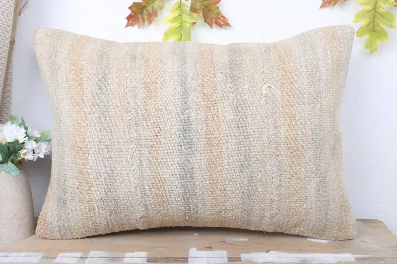 Sustainable Cushion, Pillow for Couch, Designer Throw Pillow, Vintage Kilim Pillow, 16x24 Beige Pillow Case, Ethnical Kilim Rug Pillow, Pillow Cover - 2