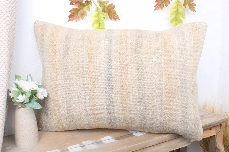 Sustainable Cushion, Pillow for Couch, Designer Throw Pillow, Vintage Kilim Pillow, 16x24 Beige Pillow Case, Ethnical Kilim Rug Pillow, Pillow Cover - 4