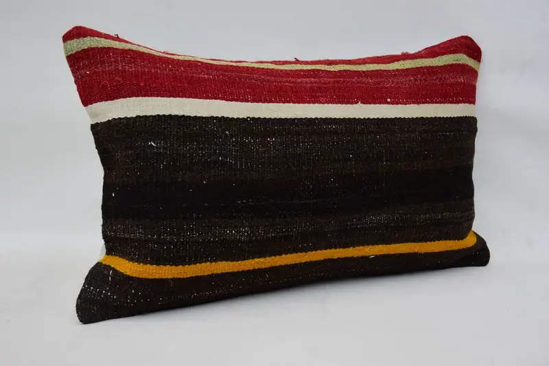 Turkish Kilim Pillow, Vintage Pillow, 12x20 Brown Pillow Case, Pillow Cover, Interior Designer Pillow, Floor Cushion, One Of A Kind Pillow Sham - 2