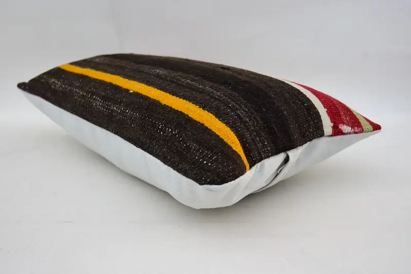 Turkish Kilim Pillow, Vintage Pillow, 12x20 Brown Pillow Case, Pillow Cover, Interior Designer Pillow, Floor Cushion, One Of A Kind Pillow Sham - 6