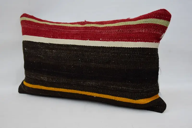Turkish Kilim Pillow, Vintage Pillow, 12x20 Brown Pillow Case, Pillow Cover, Interior Designer Pillow, Floor Cushion, One Of A Kind Pillow Sham - 3