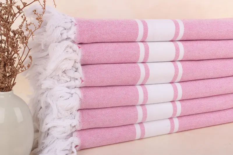 トルコバスタオル ピンクストライプ、オーガニックコットン、40x71インチ