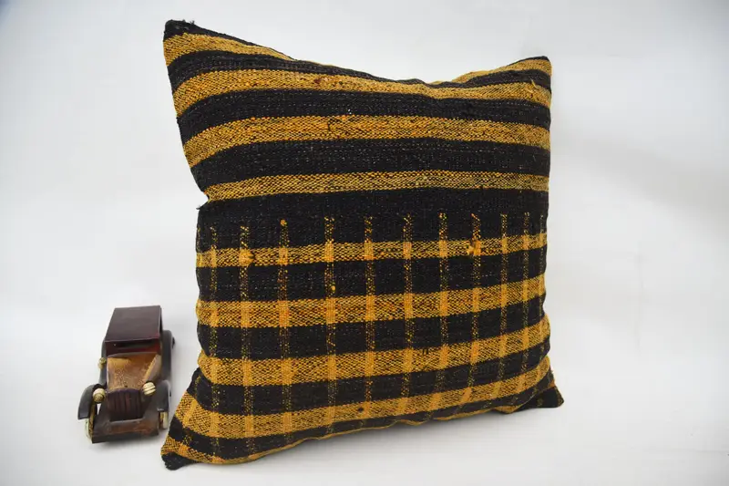 18x18 Yellow Pillow Sham, Anatolian Pillow Sham, Boho Pillow Sham Cover, Pillow Cover, Throw Kilim Pillow, Gift Pillow, Seat Pillow Sham - 2