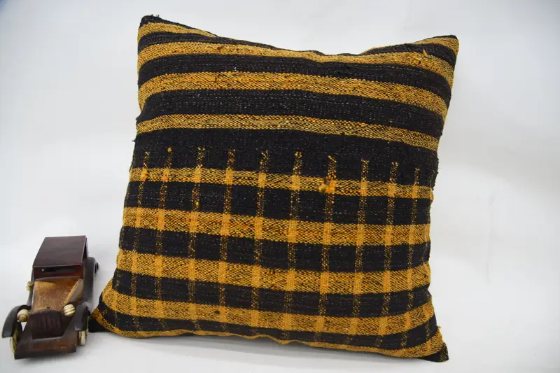 18x18 Yellow Pillow Sham, Anatolian Pillow Sham, Boho Pillow Sham Cover, Pillow Cover, Throw Kilim Pillow, Gift Pillow, Seat Pillow Sham - 4