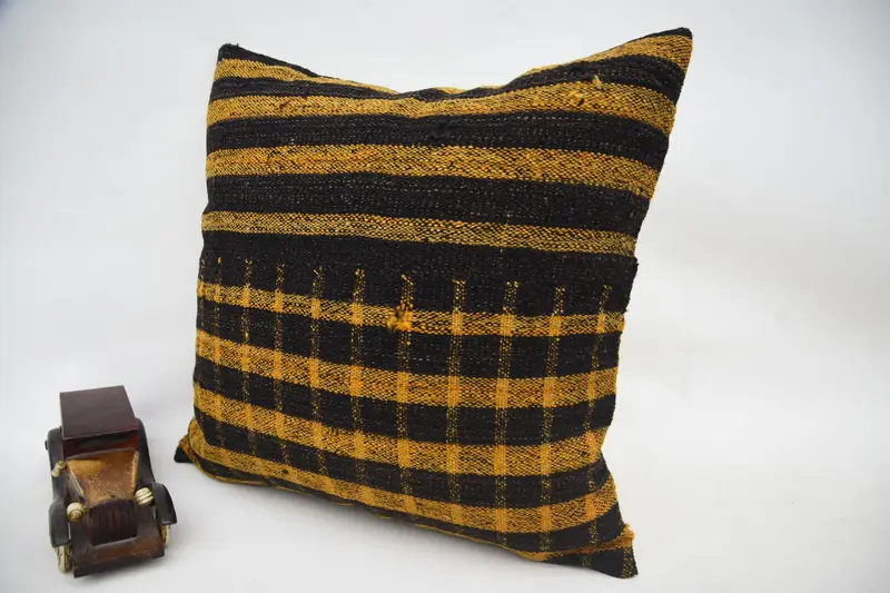 18x18 Yellow Pillow Sham, Anatolian Pillow Sham, Boho Pillow Sham Cover, Pillow Cover, Throw Kilim Pillow, Gift Pillow, Seat Pillow Sham - 3