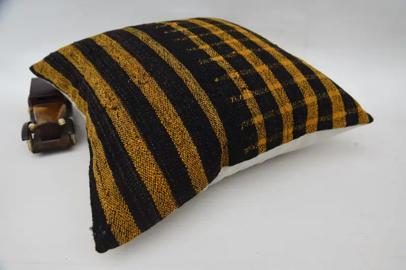 18x18 Yellow Pillow Sham, Anatolian Pillow Sham, Boho Pillow Sham Cover, Pillow Cover, Throw Kilim Pillow, Gift Pillow, Seat Pillow Sham - 6