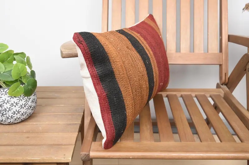 Farmhouse Pillow Cover, Patio Pillow, 12x20 Brown Cushion Case, Home Decor Pillow, Ethnical Kilim Rug Pillow, Pillow Cover, Vintage Kilim Pillow - 2