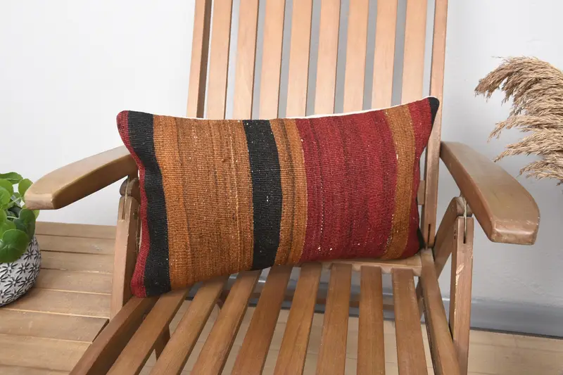 Farmhouse Pillow Cover, Patio Pillow, 12x20 Brown Cushion Case, Home Decor Pillow, Ethnical Kilim Rug Pillow, Pillow Cover, Vintage Kilim Pillow - 1