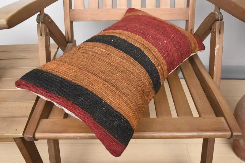 Farmhouse Pillow Cover, Patio Pillow, 12x20 Brown Cushion Case, Home Decor Pillow, Ethnical Kilim Rug Pillow, Pillow Cover, Vintage Kilim Pillow - 4