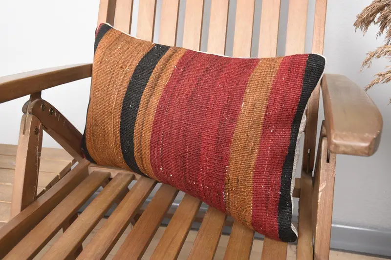 Farmhouse Pillow Cover, Patio Pillow, 12x20 Brown Cushion Case, Home Decor Pillow, Ethnical Kilim Rug Pillow, Pillow Cover, Vintage Kilim Pillow - 3