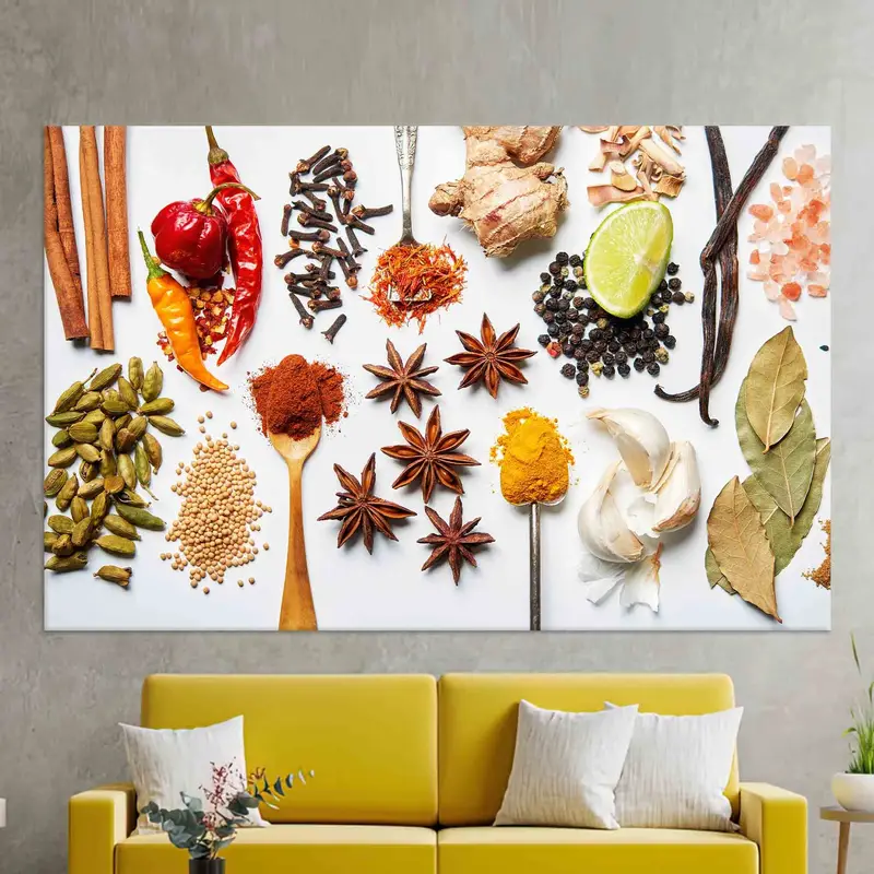エレガントなスパイス キャンバス プリント: 鮮やかなインドのスパイス アートワーク