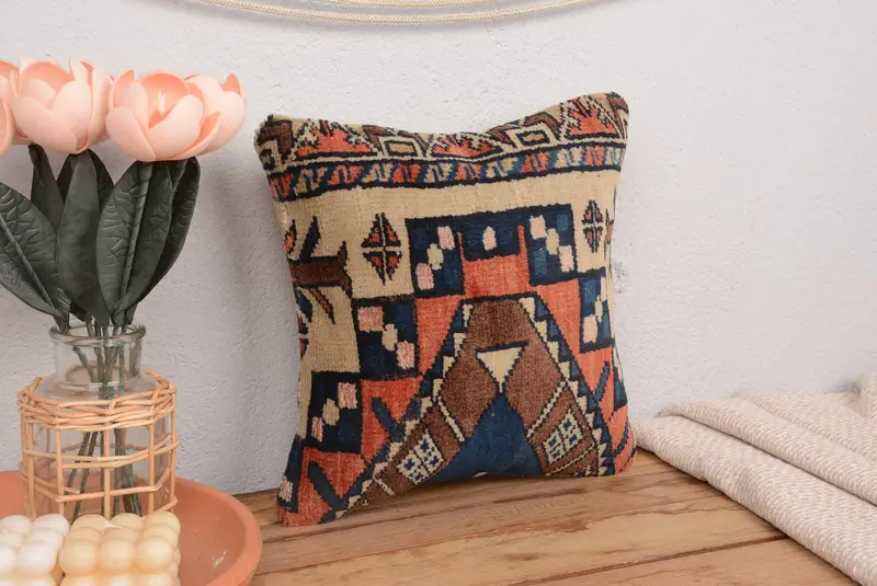 Rot & Bronze besticktes Wurfkissen, Vintage Blumenkissen