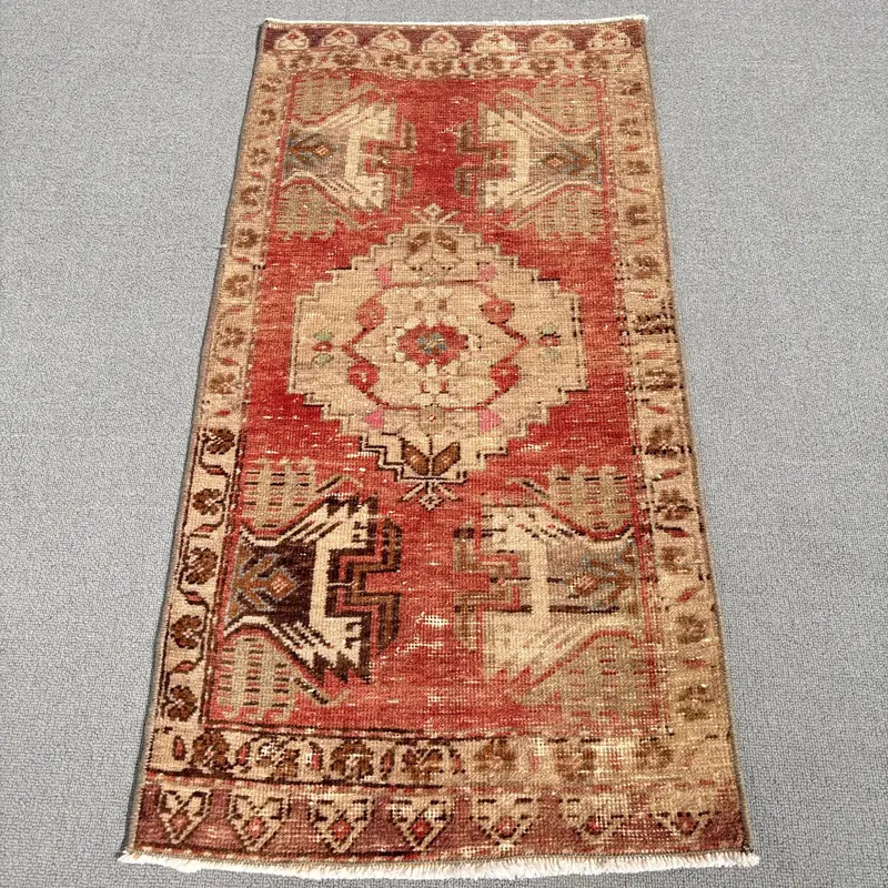 レッド&ベージュ ラグ 0.1x3.3フィート 幾何学模様 花柄